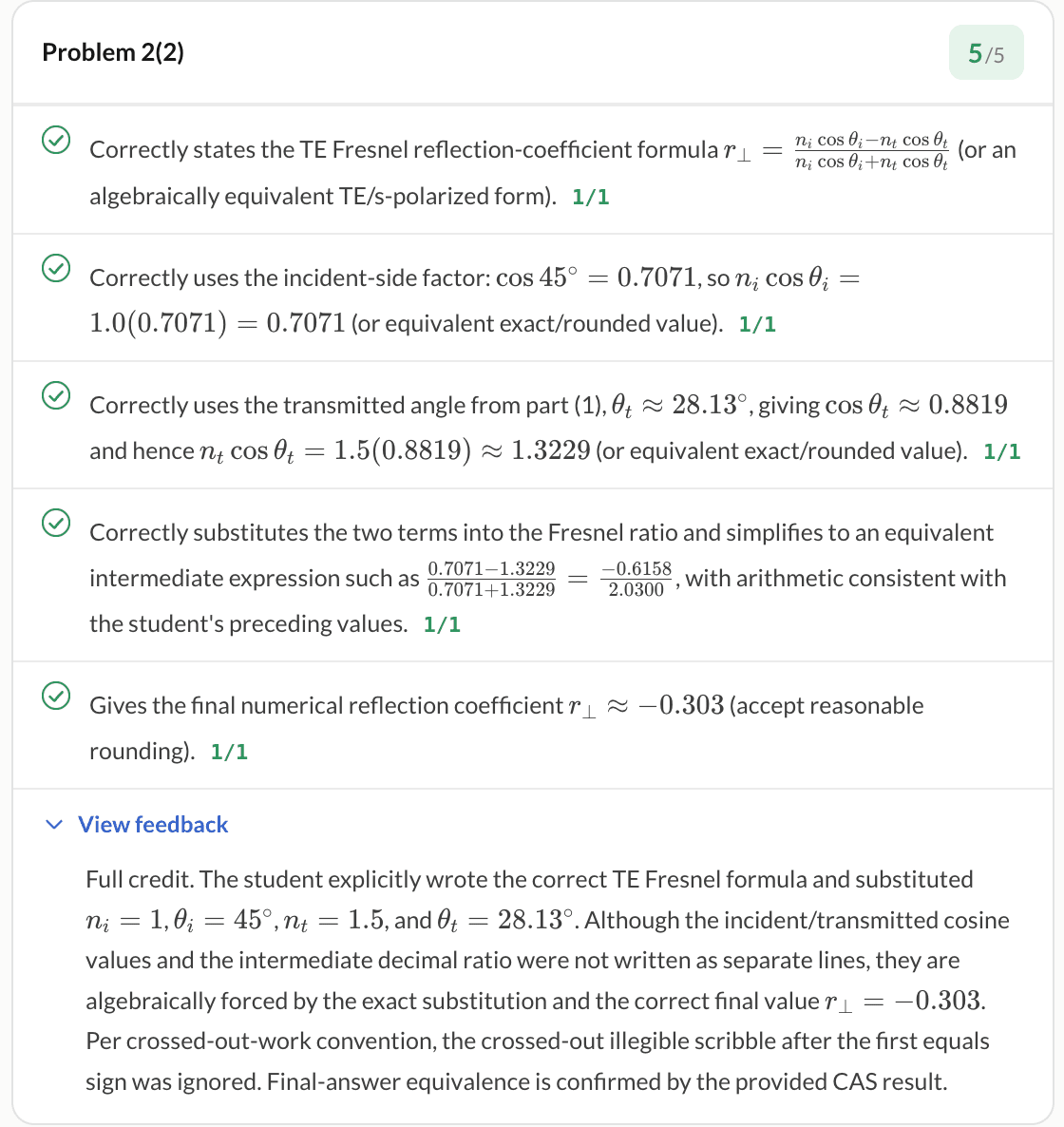 Per-question feedback